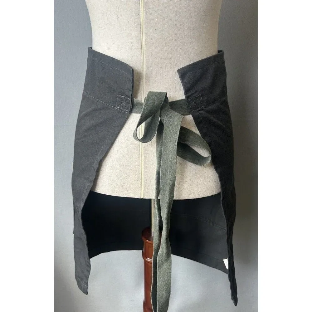 Hedley‎ & Bennett Waist Apron Bistro Length Two Pockets Slate Gray Embroidered